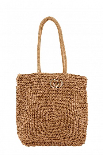 STRAW WOVEN 'CC' LOGO TOTE BAG