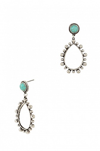 TURQUOISE STUDDED METAL DOT DROP EARRING