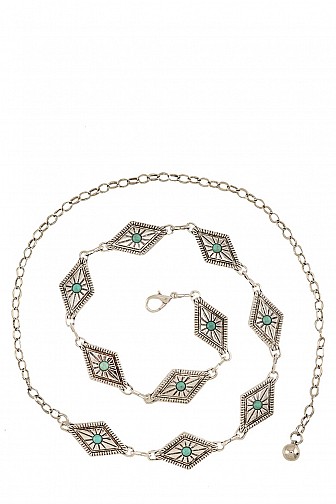 TURQUOISE STUDDED DIAMOND LINKED CHAIN BELT