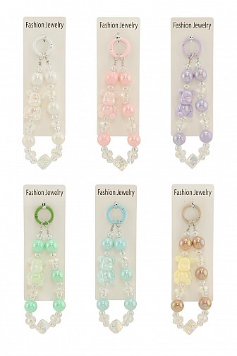 12 PC BEAR CHARM BEADED PHONE STRAP AND KEY CHAIN