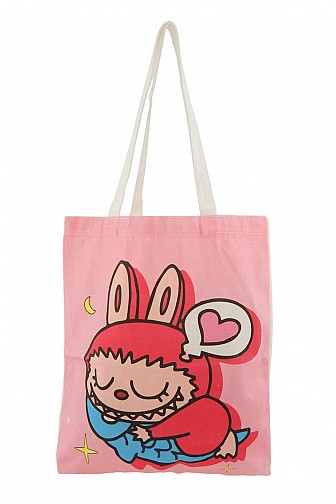 FUCHSIA CARTOON CHARACTER CANVAS TOTE BAG