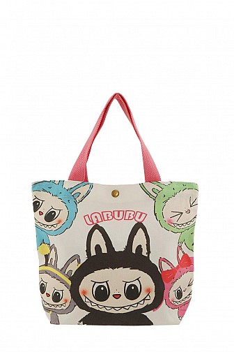 PINK CARTOON CHARACTERS CANVAS MINI TOTE BAG