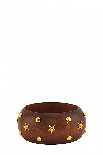 METAL STAR STUDDED WOODEN BANGLE BRACELET
