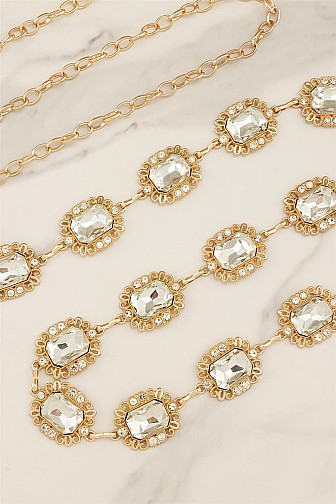 METAL CHAIN BELT WITH OVAL CRYSTAL JEWELS