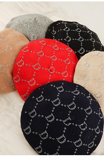 DESIGNER INSPIRED RHINESTONE "D" PATTERN BERET