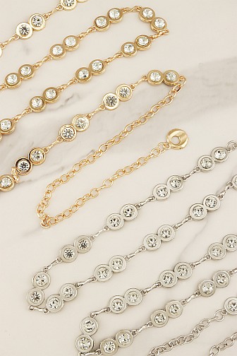 SPARKLING METAL CRYSTAL LINKED CHAIN BELT