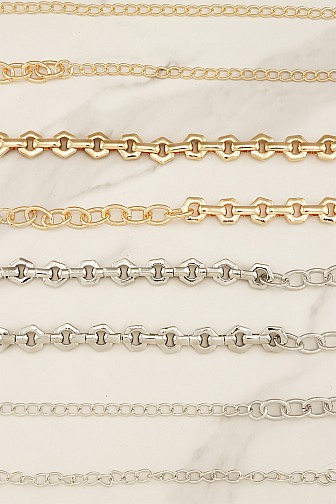 CHUNKY HEXAGON AND THIN METAL TONE CHAIN BELT
