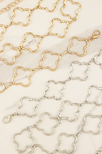 CLOVER FLOWER CUTOUT METAL TONE CHAIN BELT
