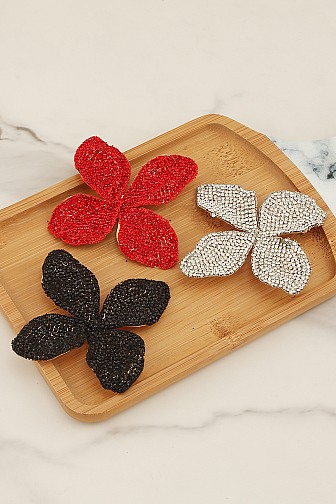 CRYSTAL BEADED STATEMENT FLOWER PETAL STUD EARRING 