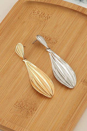 RIBBED TEXTURED METAL DOUBLE TEARDROP EARRING
