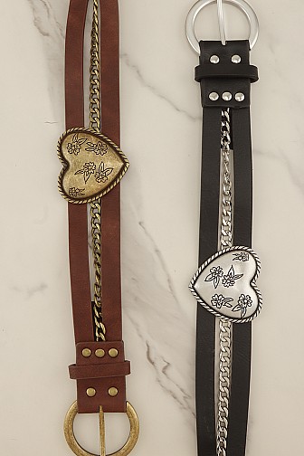 VINTAGE WESTERN ENGRAVED CONCHO BELT WITH HEART ACCENT