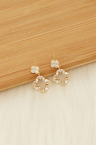 RHINESTONE OPEN CLOVER DANGLE EARRING
