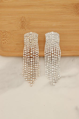 RHINESTONE FRINGE STATEMENT DROP EARRING