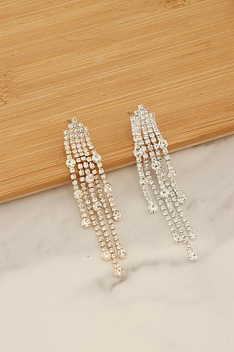 LONG CASCADING RHINESTONE FRINGE EARRING