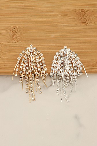 LONG MULTI-STRAND RHINESTONE FRINGE EARRING