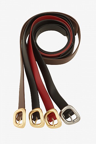 FAUX LEATHER BELT WITH POLISHED GOLD TONE BUCKLE