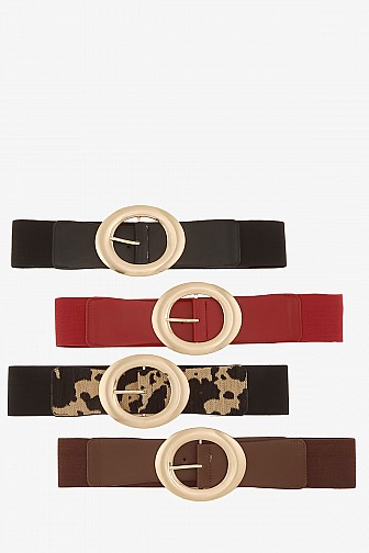 OVERSIZED GOLD TONE ROUND BUCKLE ELASTIC BELT