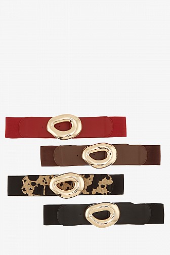 OVERSIZED GOLD TONE ROUND BUCKLE ELASTIC BELT