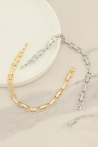 PAVE RHINESTONE U-LINK CHAIN BRACELET
