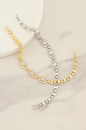 TRIPLE OVAL RHINESTONE STATION LINK BRACELET