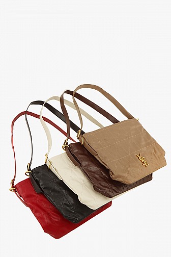 QUILTED SHOULDER BAG WITH GOLD LETTER ENGRAVING AND DETACHABLE POUCH