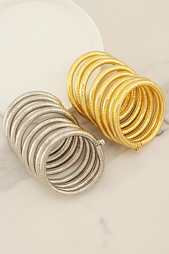 RIBBED MULTI-ROW COIL WRAP BRACELET WITH BALL CHARMS