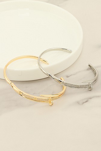 PAVE CROSSOVER NAIL BANGLE BRACELET