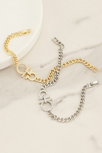 RHINESTONE HORSESHOE CURB CHAIN LINK BRACELET