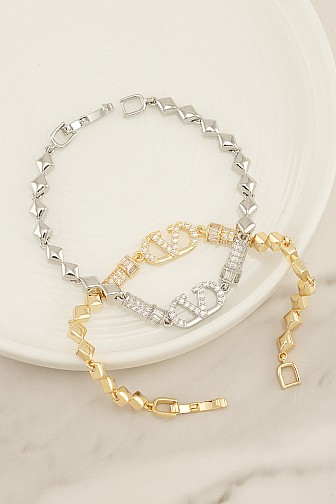 GEOMETRIC PYRAMID & RHINESTONE LOGO BRACELET