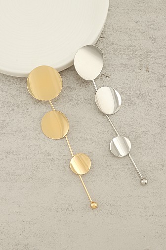 ABSTRACT METALLIC DISC DANGLE EARRING