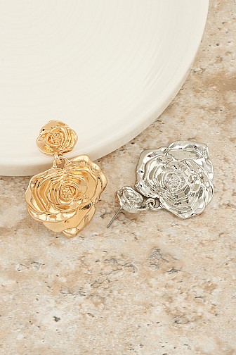 SCULPTURAL LAYERED ROSE DROP EARRING