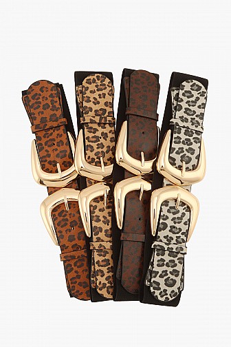 COLORFUL LEOPARD PRINT DOUBLE-BUCKLE ELASTIC BELT