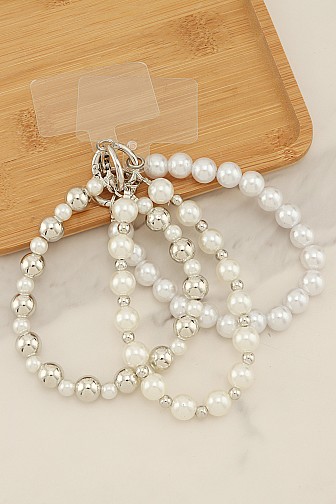 PEARL AND METALLIC BEAD PHONE WRISTLET STRAP