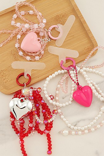 HEART CRYSTAL BEADS AND PEARL PHONE STRAP