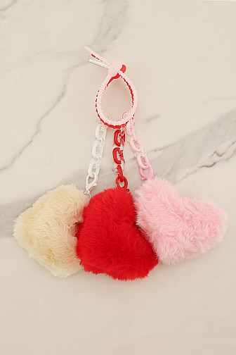 FAUX FUR HEART POM POM BAG CHARM