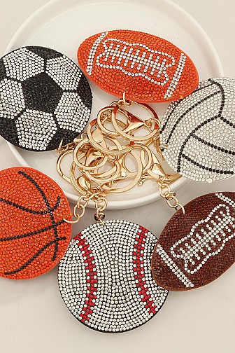 ASSORTED RHINESTONE SPORTS BALL BAG KEYCHAIN