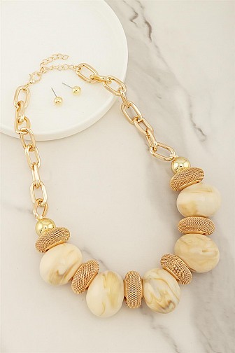 ARTISANAL MARBLED LINK STATEMENT NECKLACE SET