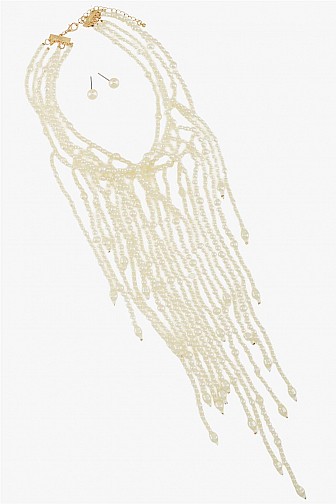 WATERFALL PEARL STRAND STATEMENT NECKLACE SET