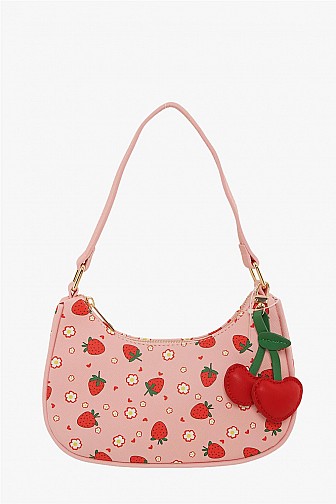 STRAWBERRY CHERRY CHARM CRESCENT CROSSBODY BAG