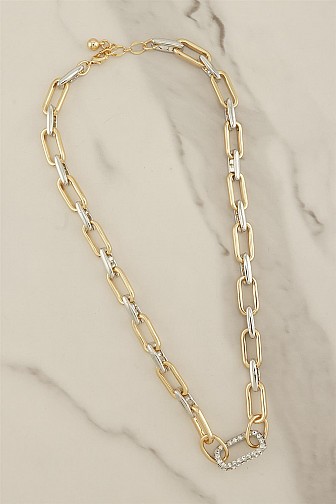TWO TONE CHAIN RHINESTONE LINK NECKLACE 