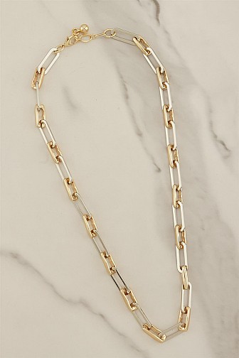 TWO TONE METAL LINKED NECKLACE 