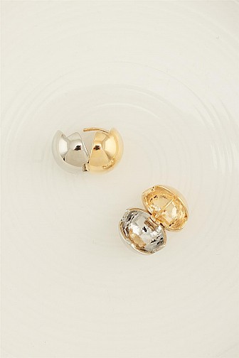 TWO-TONE SCULPTURAL ORB HOOP EARRING