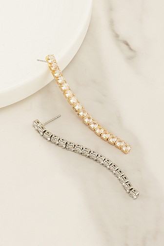 LONG LINEAR RHINESTONE STRAND DROP EARRING