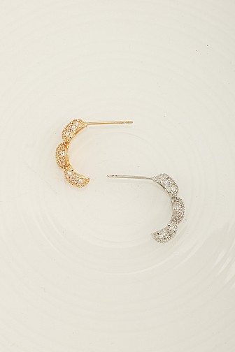 TEXTURED RHINESTONE HOOP EARRING