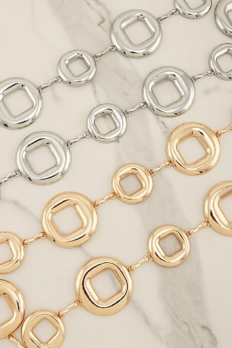 POLISHED GEOMETRIC MEDALLION CHAIN BELT