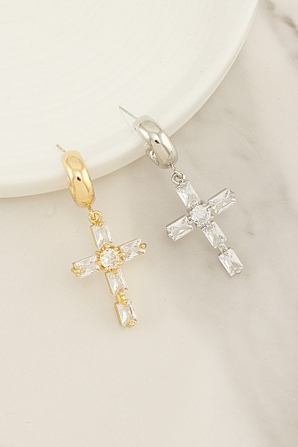 RADIANT BAGUETTE CROSS DANGLE EARRING