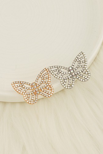 RHINESTONE & PEARL BUTTERFLY SILHOUETTE EARRING
