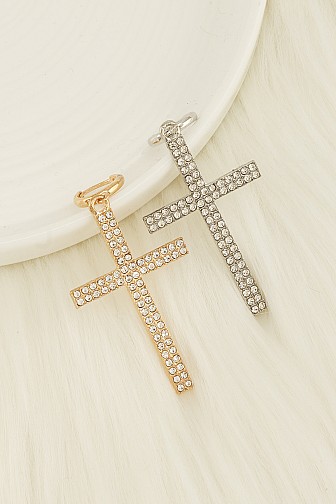 RHINESTONE PAVE CROSS HUGGIE EARRING