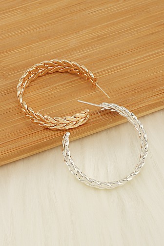 BRAIDED TEXTURE METALLIC HOOP EARRING