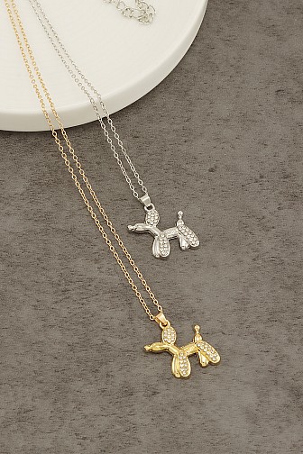 RHINESTONE BALLOON DOG PENDANT NECKLACE